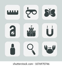 Premium set of fill icons. Such as magnetic, cone, bowling, plastic, brush, female, ball, sign, hairbrush, fresh, vacation, background, white, sport, wing, care, summer, animal, comb, hairstyle, sea