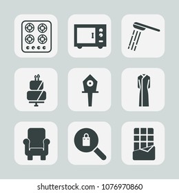 Premium set of fill icons. Such as dessert, food, heat, gas, bath, nest, machine, head, hygiene, bird, kitchen, bar, wet, spring, cook, female, birdhouse, mixer, stove, chair, microwave, clean, dress