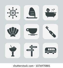 Premium set of fill icons. Such as sport, bar, surf, cocktail, drink, surfer, brush, kid, water, boat, coffee, care, marine, shower, ship, cup, transportation, banner, shell, nautical, nature, glass