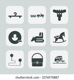 Premium set of fill icons. Such as dinner, bulldozer, shipping, point, travel, transportation, equipment, hanger, truck, toy, meat, lunch, coat, hotdog, bag, child, position, meal, machinery, industry