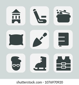 Premium set of fill icons. Such as safety, food, tool, book, style, kitchen, white, technology, vest, competitive, background, shovel, hipster, player, sport, protective, notebook, cricket, fashion
