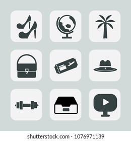 Premium set of fill icons. Such as folder, woman, earth, modern, travel, document, , sign, beauty, map, female, hat, business, texas, video, equipment, ticket, fashion, cowboy, elegance, globe, data