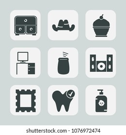Premium set of fill icons. Such as dentist, speaker, work, fun, cabinet, cap, video, pie, cinema, musical, picture, sweet, business, food, happy, healthy, style, child, fashion, desk, home, clothing