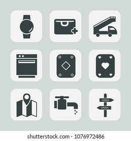 Premium set of fill icons. Such as travel, truck, sign, heat, time, device, burner, sink, water, gadget, screen, domestic, play, add, map, technology, tap, oven, shop, kitchen, gas, arrow, appliance