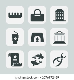 Premium set of fill icons. Such as fireplace, brush, food, coffee, architecture, dentistry, fitness, clinic, bank, office, drill, dentist, hairstyle, banking, money, warm, business, female, document
