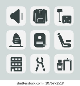 Premium set of fill icons. Such as interior, style, shirt, competition, sea, repair, city, wind, sign, jacket, table, machine, fashion, sound, up, industrial, home, water, tool, ocean, chair, sport