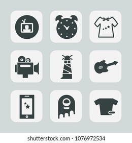 Premium set of fill icons. Such as shirt, alien, minute, technology, fiction, monster, kid, space, hour, communication, entertainment, film, display, ufo, object, phone, equipment, sea, media, watch