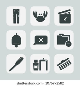 Premium set of fill icons. Such as scan, call, folder, car, stationery, bell, trousers, ring, shellfish, alarm, jeans, business, fashion, pants, duck, crab, xray, brush, play, shell, food, fresh, ball