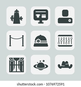 Premium set of fill icons. Such as person, hat, equality, cap, fence, nature, planet, volume, concept, wooden, light, curtain, object, user, music, globe, headwear, fashion, window, clothing, waveform
