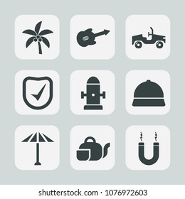 Premium set of fill icons. Such as summer, business, hydrant, japan, instrument, beverage, natural, fire, electric, tropical, japanese, guitar, music, hat, wagasa, magnet, umbrella, water, coconut