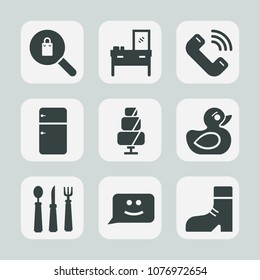 Premium set of fill icons. Such as female, call, face, room, searching, footwear, clothes, sweet, fridge, refrigerator, phone, interior, cabinet, kitchen, sign, play, boot, fork, child, home, wood