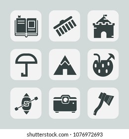 Premium set of fill icons. Such as glass, library, tower, cocktail, medieval, rain, castle, camp, fairytale, brush, summer, ship, shape, creative, outdoor, knowledge, paint, education, book, adventure