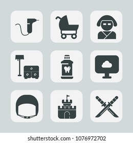 Premium set of fill icons. Such as brush, dentistry, cloud, pram, family, bed, katana, child, sofa, kimono, geisha, japan, dental, stroller, furniture, carriage, baby, health, hygiene, japanese, clean
