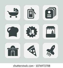Premium set of fill icons. Such as mother, family, cargo, real, hat, building, carriage, kid, pen, paintbrush, suzuri, market, culture, pram, delivery, pizza, house, child, launch, restaurant, rocket