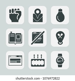 Premium set of fill icons. Such as hand, dessert, business, people, library, travel, sweet, idea, light, bulb, lightbulb, book, communication, food, textbook, computer, cake, map, web, sign, dont, pin