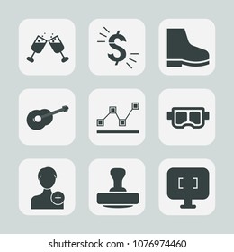 Premium set of fill icons. Such as stamp, banking, wine, account, footwear, water, add, graph, stats, white, drink, liquid, silhouette, business, chart, fashion, monitor, alcohol, music, summer, mask