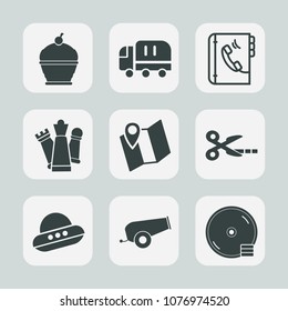 Premium set of fill icons. Such as location, internet, sugar, king, dessert, book, truck, bakery, strategy, business, service, map, chess, cd, pie, transportation, delicious, gun, technology, sweet