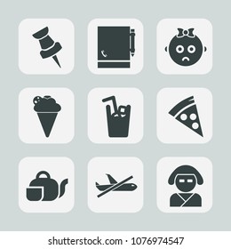 Premium set of fill icons. Such as marker, notepad, child, map, geisha, beautiful, office, airplane, pizza, cream, drink, childhood, paper, notebook, portrait, travel, cold, cute, sign, baby, japanese