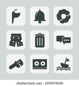Premium set of fill icons. Such as template, bin, clean, sound, food, trash, can, garbage, cookie, nautical, hammer, muffin, water, call, sail, cake, sailboat, button, repair, liquid, speech, fashion