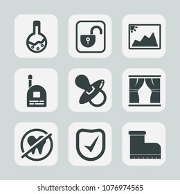 Premium set of fill icons. Such as white, picture, open, fashion, communication, dentist, photography, equipment, photo, pacifier, curtain, safe, laboratory, lock, young, home, child, medicine, infant
