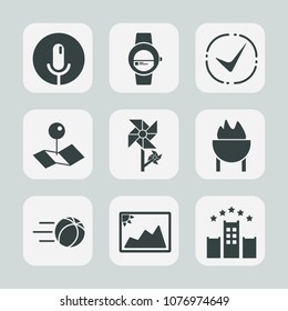 Premium set of fill icons. Such as microphone, flower, image, photo, music, watch, audio, bed, time, blossom, game, sound, nature, meat, floral, gadget, touch, frame, record, football, sport, hotel
