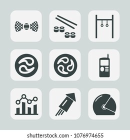 Premium set of fill icons. Such as graph, telephone, seafood, body, training, japan, motorbike, phone, firework, tie, holiday, japanese, roll, silhouette, fish, festival, athlete, food, accessory, bow