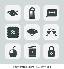Premium set of fill icons. Such as galaxy, mail, cuisine, security, technology, saturn, post, object, space, white, chat, glass, postage, speech, device, wine, food, message, letter, lock, mouse, red