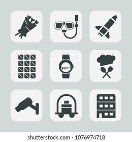 Premium set of fill icons. Such as dessert, architecture, house, bar, equipment, nature, sport, underwater, snorkeling, bunch, service, chocolate, gadget, security, bouquet, beach, white, baggage, sea