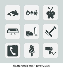 Premium set of fill icons. Such as domestic, summer, housework, hairdryer, raking, butterfly, bow, book, hair, fruit, accessory, phone, blow, sea, fish, garden, dryer, clothing, air, gardening, vacuum