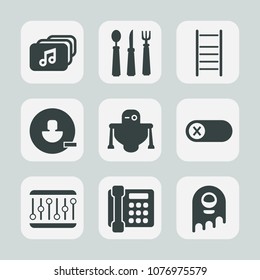 Premium set of fill icons. Such as cyborg, knife, web, fiction, ufo, phone, file, music, document, alien, android, delete, communication, profile, sign, fork, off, space, robot, ladder, remove, spoon