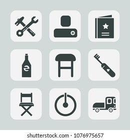 Premium set of fill icons. Such as screwdriver, person, health, delivery, drink, power, favorite, member, comfortable, social, armchair, add, tool, user, brush, button, contact, transportation, hammer