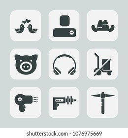 Premium set of fill icons. Such as hat, dryer, technology, animal, romantic, baseball, member, shopping, person, piglet, couple, science, dove, hairdryer, hammer, delete, audio, contact, bird, pork