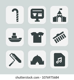 Premium set of fill icons. Such as sale, tent, note, candy, sweet, fashion, clothing, colorful, medieval, paint, sea, ship, shirt, white, lolly, food, sound, roller, discount, dessert, lollipop, shape