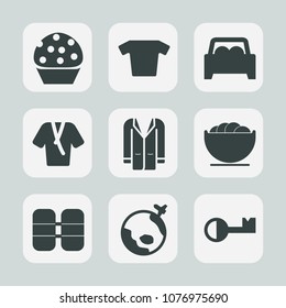 Premium set of fill icons. Such as muffin, beauty, white, dessert, clothes, fashion, dish, bakery, t-shirt, oxygen, kitchen, coat, cookie, equipment, bathrobe, style, cupcake, jacket, sweet, travel