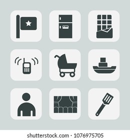 Premium set of fill icons. Such as phone, carriage, white, communication, candy, man, ocean, theater, baby, vessel, dessert, nation, country, sea, telephone, home, equipment, pram, ship, boat, america