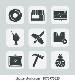 Premium set of fill icons. Such as wrench, cookie, shop, health, butterfly, craft, muffin, food, hammer, entertainment, heart, ice, market, cream, home, store, customer, fashion, white, doughnut, lady