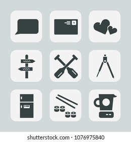 Premium set of fill icons. Such as love, divider, tool, mail, boat, equipment, letter, oar, direction, envelope, send, seafood, heart, way, fridge, bubble, water, japan, valentine, engineering, canoe