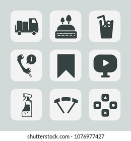 Premium set of fill icons. Such as food, headset, cake, delivery, contact, glass, transportation, bookmark, chocolate, service, juice, extreme, computer, sweet, drink, jump, cupcake, parachuting, fun