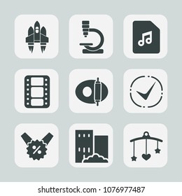 Premium set of fill icons. Such as graphic, science, shuttle, virus, rocket, cooking, mobile, check, ship, craft, newborn, spaceship, satellite, sound, entertainment, estate, technology, research, toy