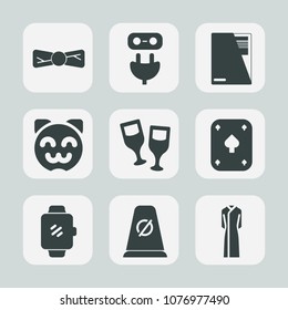 Premium set of fill icons. Such as cat, connect, kitty, web, alcohol, adapter, bow, tie, glass, game, watch, sign, screen, female, asian, street, business, smart, road, gadget, animal, drink, traffic