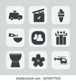 Premium set of fill icons. Such as social, gift, team, holiday, sakura, little, bear, food, box, ball, white, blossom, present, celebration, music, childhood, play, cherry, flight, duck, dinner, kid