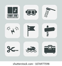 Premium set of fill icons. Such as treble, tool, national, nation, arrow, snorkel, flag, projector, music, ecology, note, summer, clef, vessel, hygiene, water, musical, shower, ship, sound, underwater