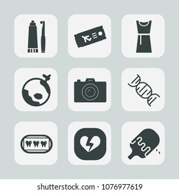 Premium set of fill icons. Such as globe, photo, food, sweet, photographer, dentist, toothbrush, health, brush, dna, beauty, travel, hygiene, healthy, clothing, ticket, broken, tooth, dessert, plane