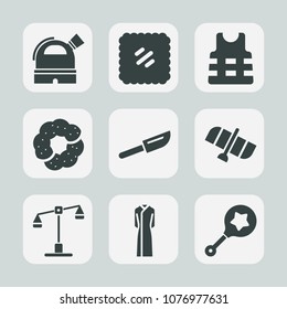 Premium set of fill icons. Such as balance, child, cake, postcard, telescope, fashion, sweet, justice, boat, sign, law, safety, judge, vest, space, rattle, dessert, knife, postal, technology, infant