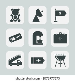 Premium set of fill icons. Such as brown, radio, air, barbecue, caffeine, bbq, medical, flight, grill, toy, full, meat, fluffy, travel, antenna, energy, cafe, finance, ticket, childhood, truck, power