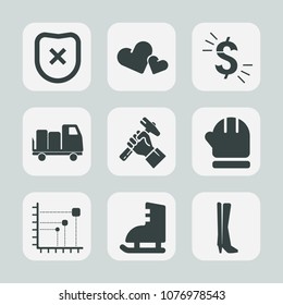 Premium set of fill icons. Such as cold, ice, romance, foreman, industry, valentine, scarf, usd, safety, footwear, banking, van, background, shape, padlock, transport, business, heart, helmet, key