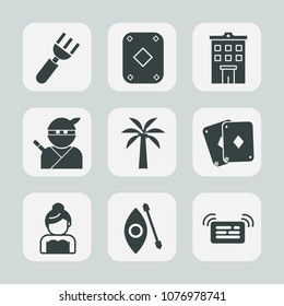 Premium set of fill icons. Such as restaurant, construction, kitchen, architecture, poker, meal, real, kayaking, water, ninja, sword, , play, wedding, dinner, spoon, fork, food, notification, samurai