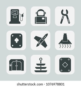 Premium set of fill icons. Such as industrial, energy, reparation, craft, pump, home, cosmos, sign, astronomy, universe, cosmonaut, poker, gambling, fuel, work, play, card, space, renovation, food