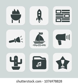 Premium set of fill icons. Such as achievement, first, food, speaker, bulb, barbecue, sign, desert, news, file, green, communication, grill, meat, fire, cactus, web, rocket, newspaper, global, board