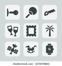 Premium set of fill icons. Such as pong, screen, ball, duck, tennis, tool, restaurant, alcohol, key, door, glass, ping, smart, equipment, play, leisure, table, red, satellite, racket, technology, baby